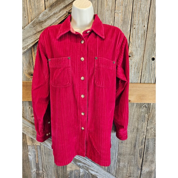 St johns bay wilderness lodge PETITE M PM red corduroy long sleeve button up ^ - Picture 1 of 7